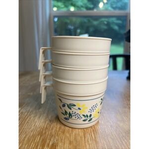 Vintage Lot of 4 Floral‎ Plastic Camping Cups Coffee Mugs Made In USA